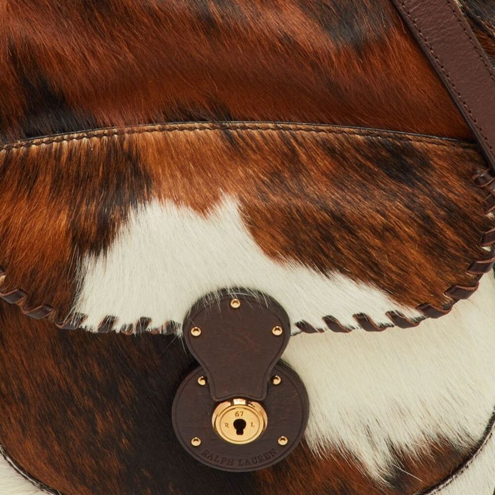 Ralph Lauren Ricky Brown Animal Print Calf Hair And Leather Drawstring Bucket - Picture 5 of 7
